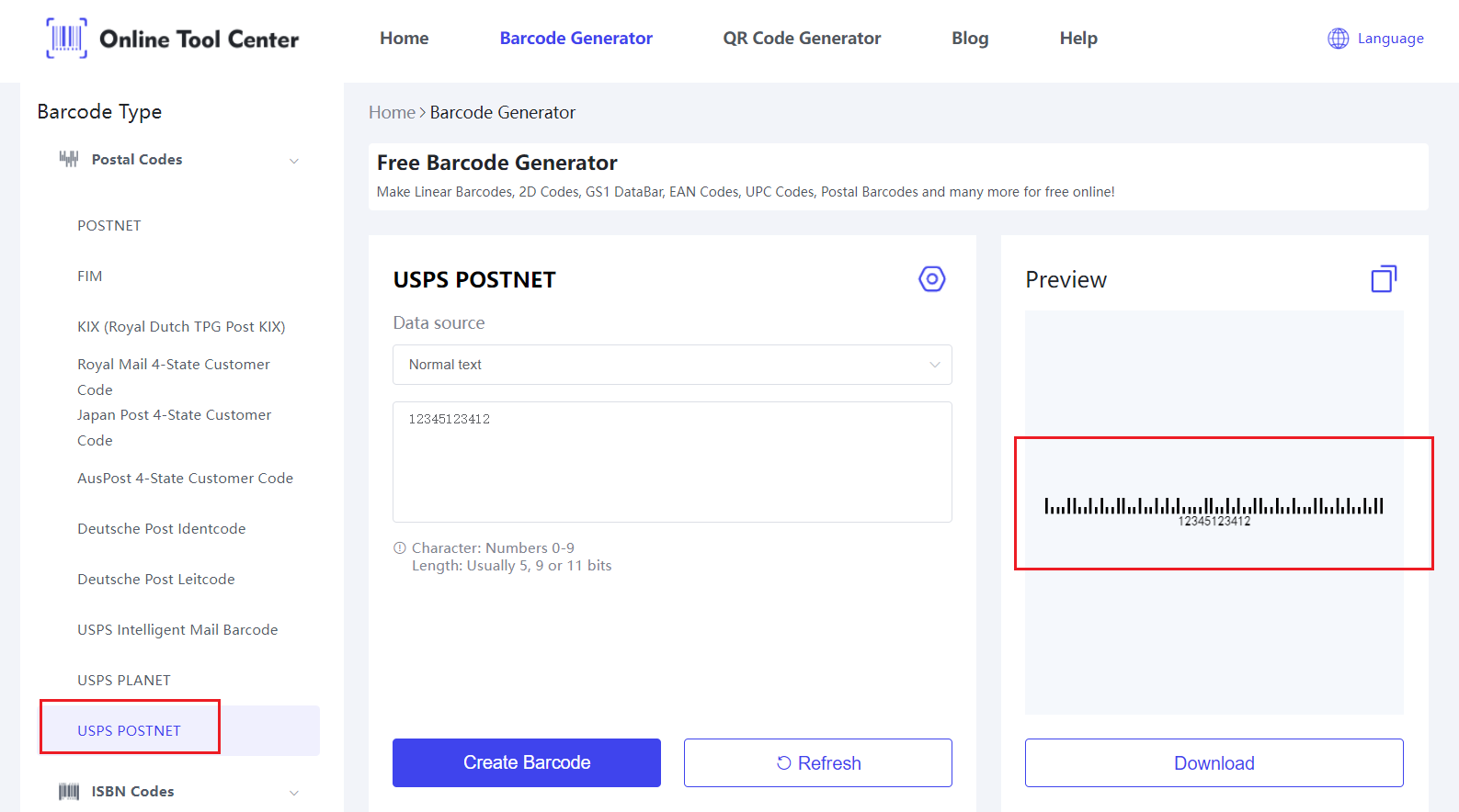 USPS POSTNET Barcode generator.png