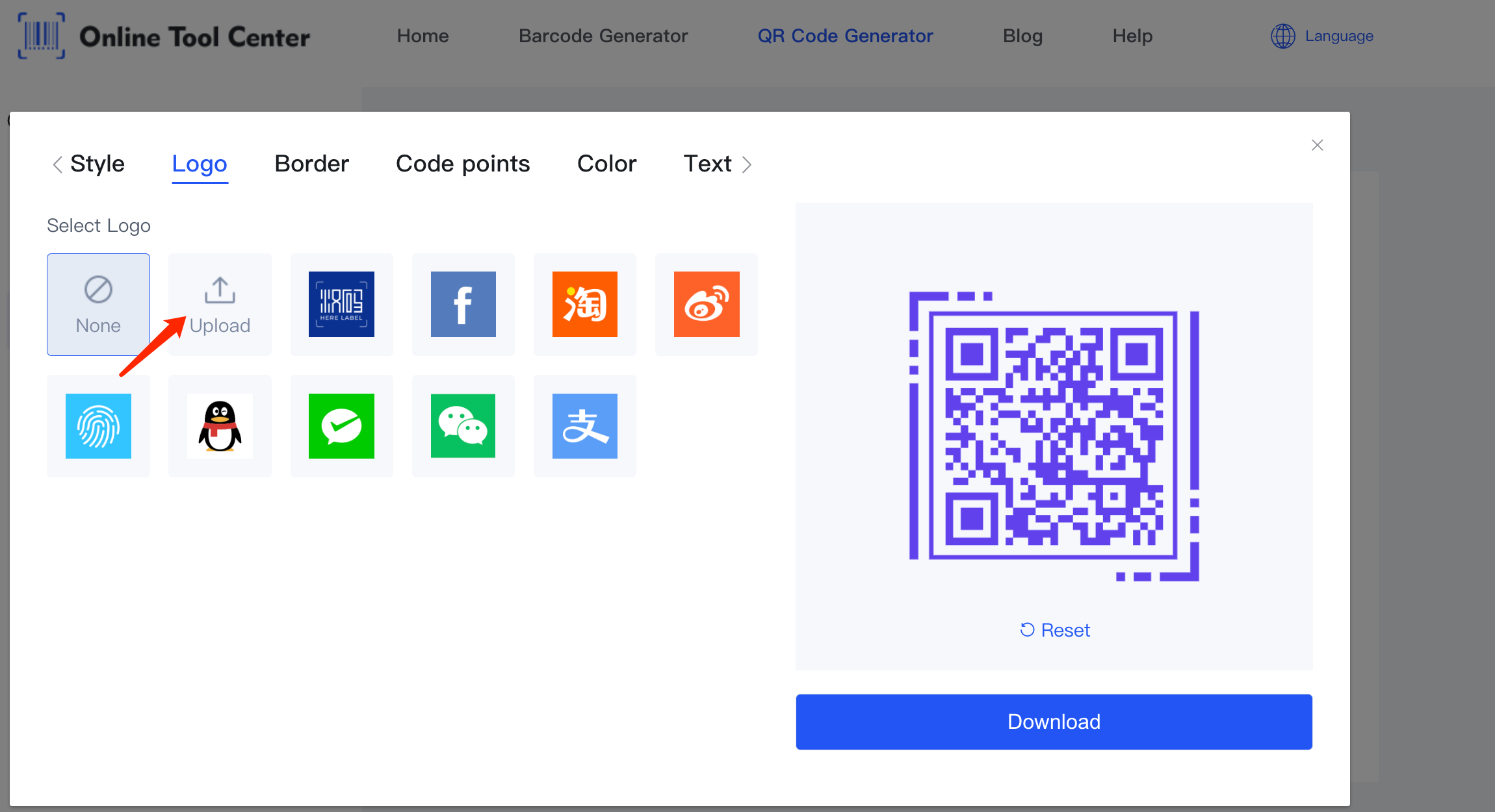 Logos in den qr code generator.png hochladen