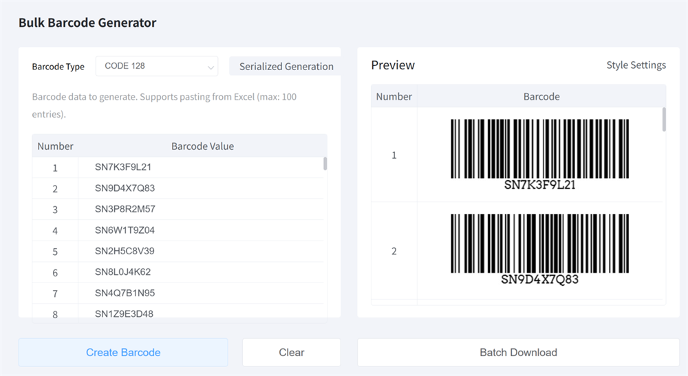 kostenloser Bulk Barcode Generator