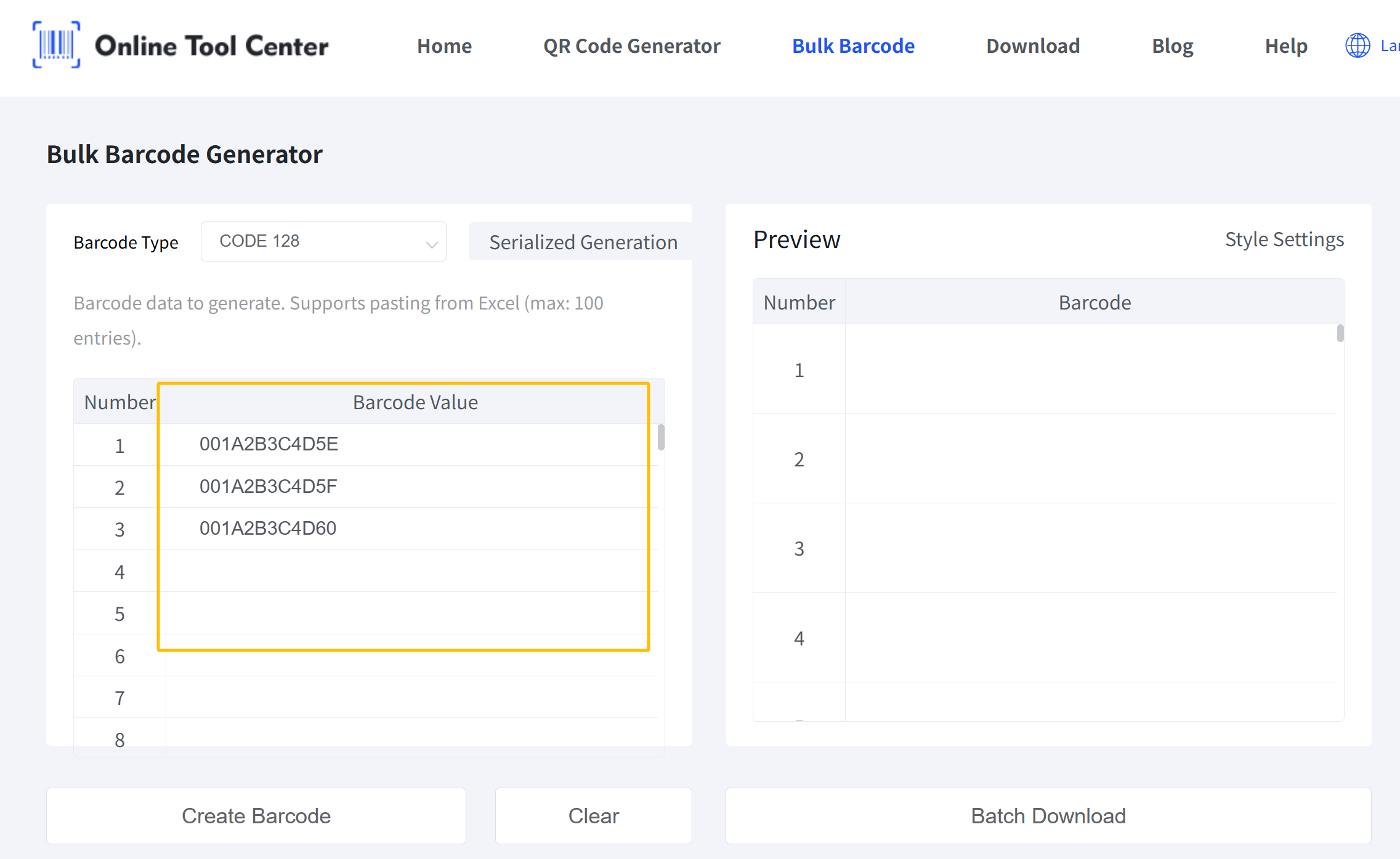 Bulk Barcode Generator