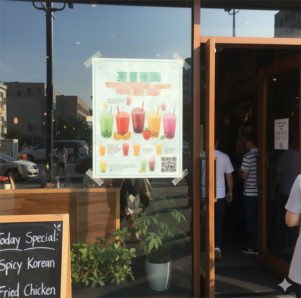 QR-Code auf einem Werbeposter am Ladeneingang