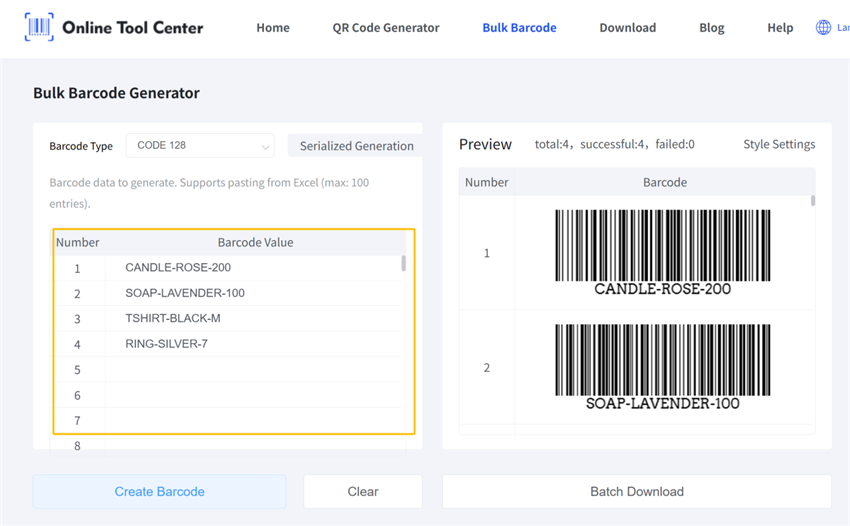 Mehrere Barcodes erstellen