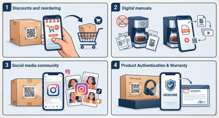 Ideen von QR-Code-Aufklebern auf Produktpaketi
