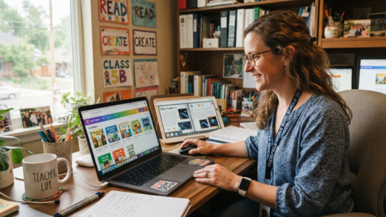 teacher using book creator tool Lehrer mit Book Creator Tool