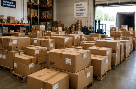 Produkte verpackt in Wellkarton bereit f&uuml;r den Versand